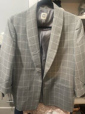 Anne Klein Gray Windowpane Shawl Lapel Blazer